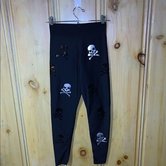 NWOT Ultracor x Soulcycle high knockout patent nero silver pop skull leggings sm - Picture 6 of 8